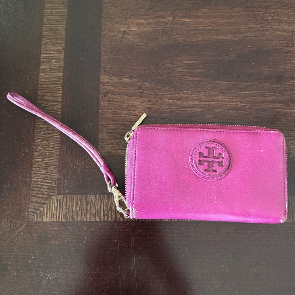Tory Burch Magenta Wristlet with Logo